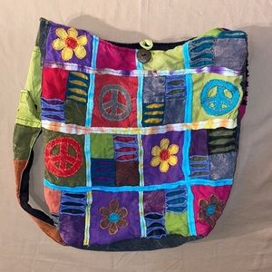 Boho 100% cotton shell Large bag/purse PEACE